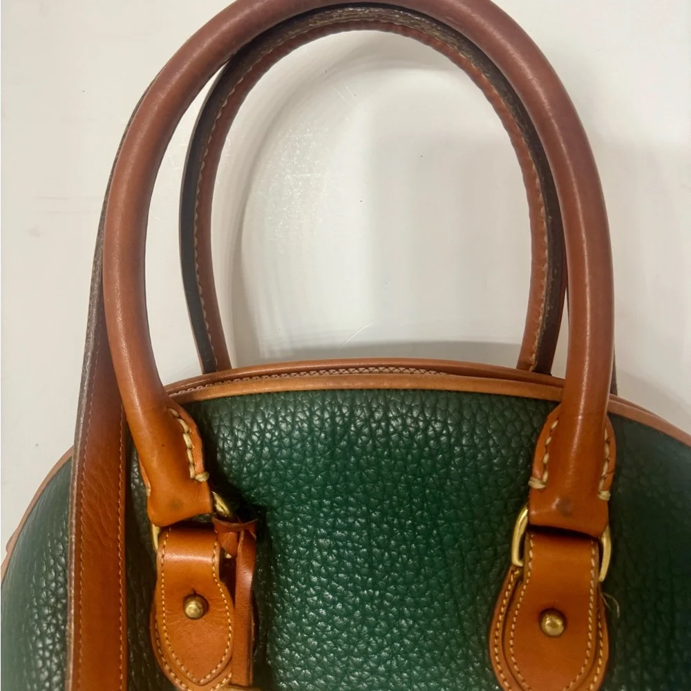 Dooney & Bourke AWL Zip Dome Satchel Forest Green British Tan Leather Bag USA